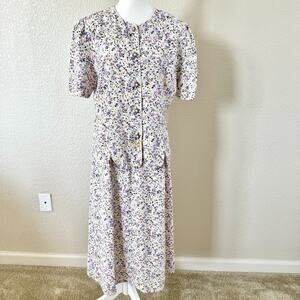 Vintage Ms. Basia Size 12 Blouse And Skirt Two-Piece Set Floral Short Sleeve